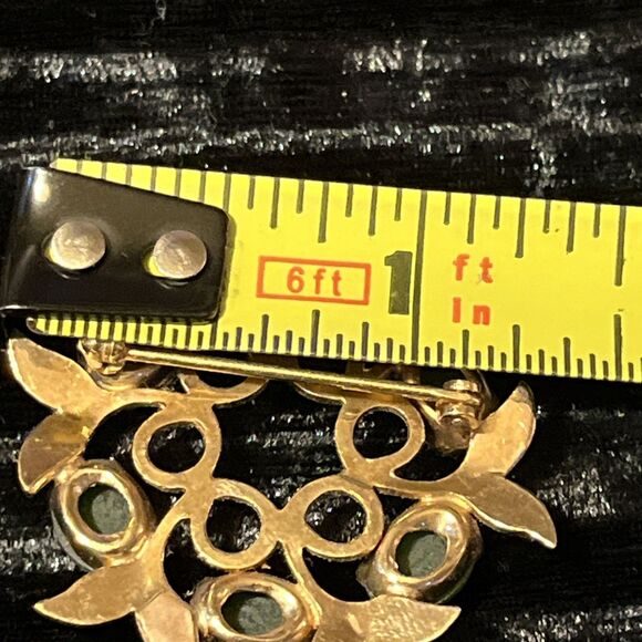 Vintage Curtis Creations 12k Gold Filled Nephrite Jade Round Brooch Pin 1.25” - Picture 6 of 6